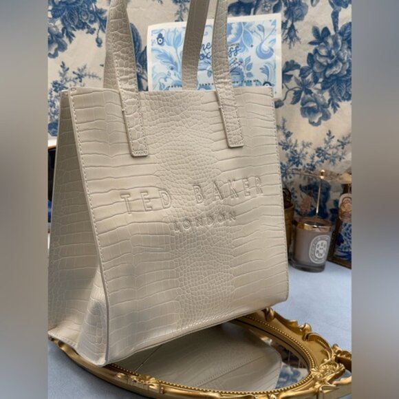 🆕 TED BAKER 🧿 NWOT REPTCON White Croc-Embossed Small Icon Tote Bag - Picture 5 of 15